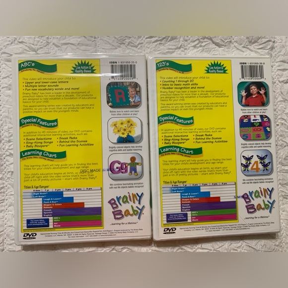 BRAINY BABY LEARNING DVD’S. Set of 2. ABC’s and 1 2 3’s. Brand new - Picture 2 of 2
